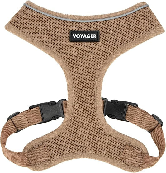 Best Pet Supplies Voyager Mesh Dog Breathable Harness Reflective Stitching, All Weather Adjustable for Walking Training, or Running - Heavy Duty & Durable, 220 Style (Beige), S