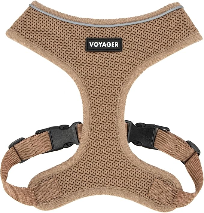 Best Pet Supplies Voyager Mesh Dog Breathable Harness Reflective Stitching, All Weather Adjustable for Walking Training, or Running - Heavy Duty & Durable, 220 Style (Beige), M