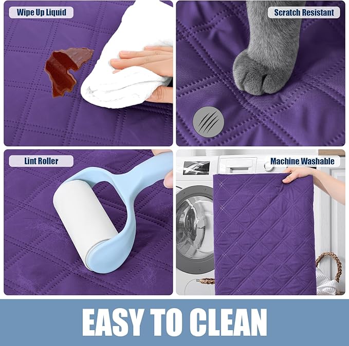Smiry Waterproof Dog Bed Cover Pet Blanket, Soft Washable Dog Blanket for Furniture Bed Couch Sofa Reversible, Checkered (68"x82", Purple/Purple)
