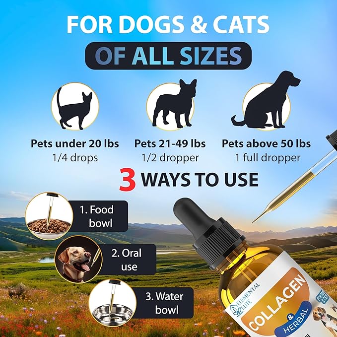 Liquid Collagen for Dogs and Cats, Skin & Coat Supplement, Itch Relief, Joint & Mobility Support, Enriched with Grass-Fed Collagen, MSM, Biotin & Ginger, Daily All-in-One Pet Health Formula