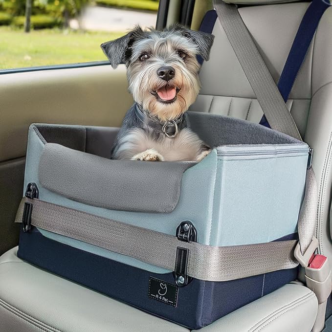 A 4 Pet Dog Car Seats for Small Dogs, Booster Car Seat with Patent Buckles & Clip-On Safety Leash, Pet Seat for Puppy Small Dogs Cats Under 25 Lbs, Green