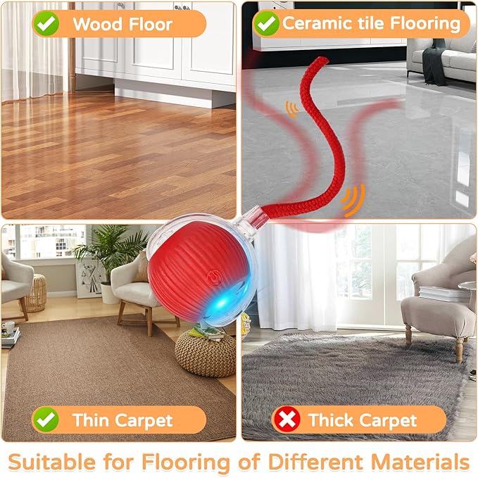 2025 New 2Pack Cat Ball Kitten Toys for Indoor Interactive Kitty Ball Toy Speedy Tail 360° Automatic Rolling(Red Grey)