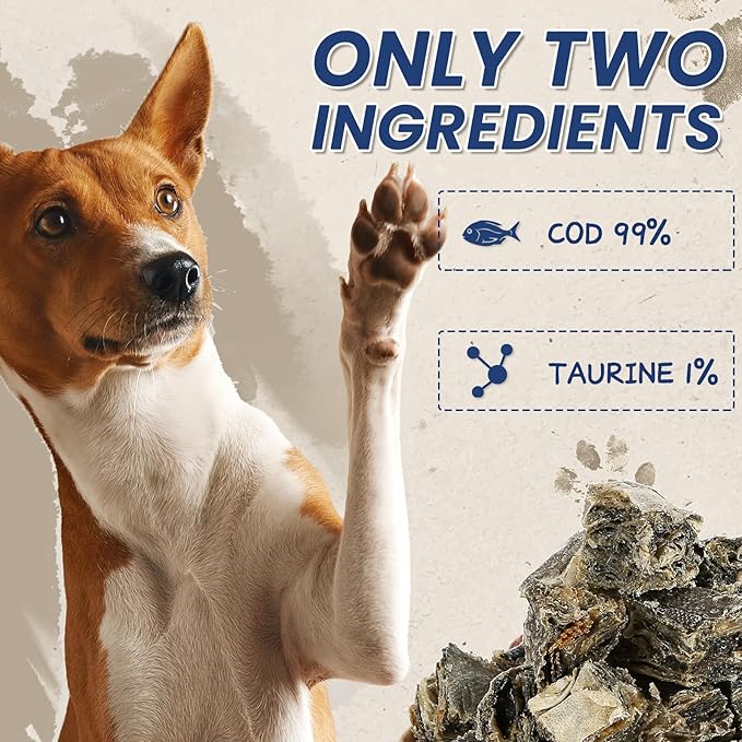 PAWUP Cod Skin Cubes Dog Treat, Chew Fish Skins Rolls w/Taurine, One-Ingredient Grain Free Healthy Dog Treat, Rich in Omega3, 8 oz