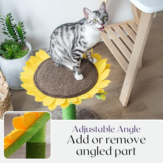 Catry 23" 2-in-1 Replaceable Cat Scratching Post with Convertible Sunflower Scratching Pad or Perch, Quick Assembly, Garden Style, Ideal for Small to Medium Cats