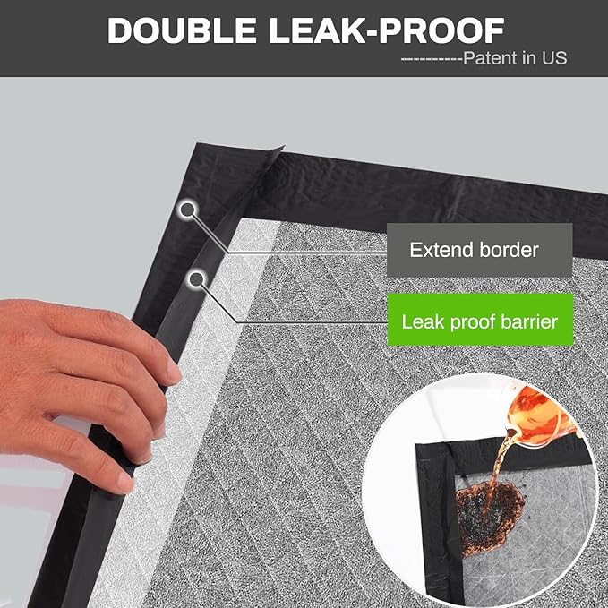 Charcoal Puppy Pads 28x37 Inches Extra Large Dog Pee Pads Odor-Control & Leak-Proof Disposable Pet Training Black New Edge-Wrapping Thicken Potty Pad for Dogs, Cats, Rabbits (50 Pieces)