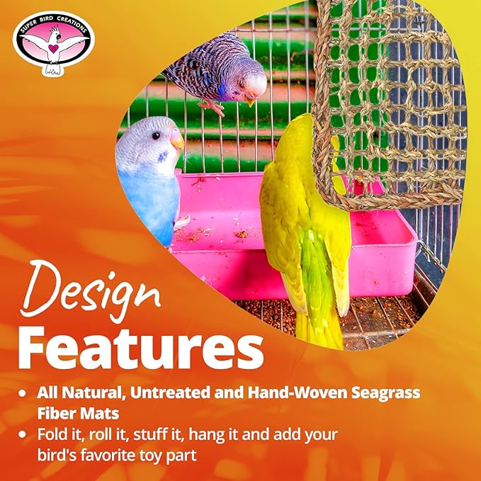 Super Bird Creations SB50001 Seagrass Mat for Cage Decor, Pet Enrichment and Boredom Relief - Versatile Toy-Making Base - Ideal for Parrots - Small to Large Birds & Reptiles - 7"x7" (1 Pack)