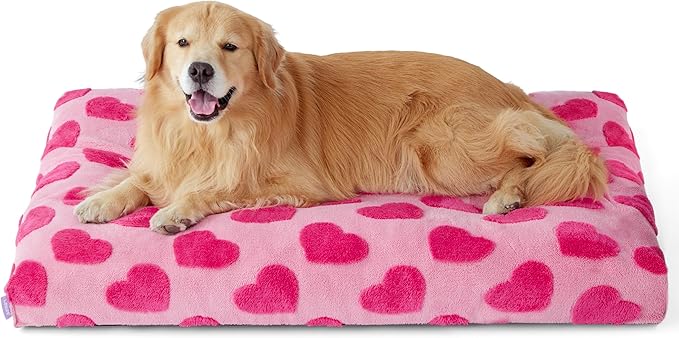 LE SURE Extra Large Dog Bed-Thick Shredded Chopped Foam Pet Bed Indoor with Removable Cover, Cute Modern Fuzzy Plush & Anti Slip Bottom, Pink