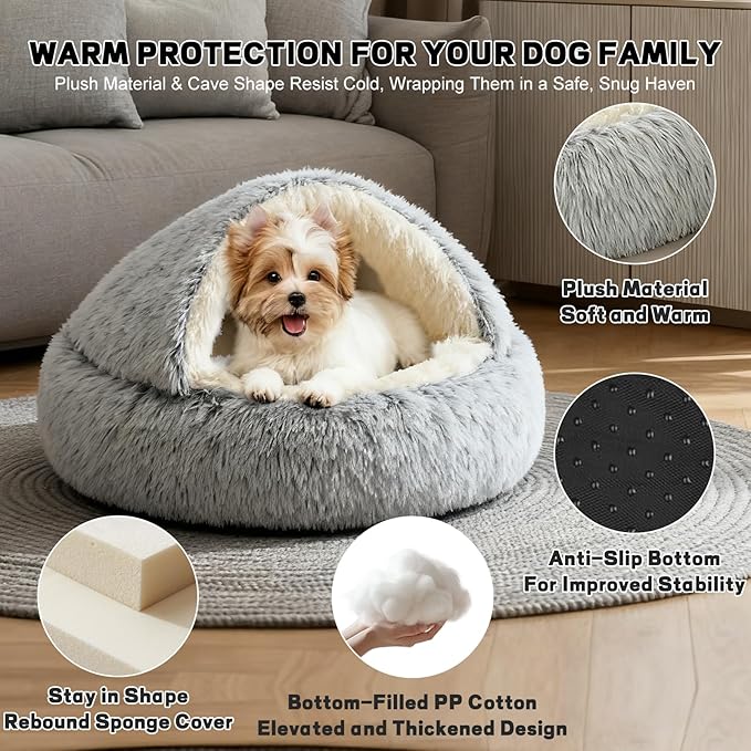 YUDANSI Calming Cat Beds for Indoor Cats - 26x26 Inch Small Dog Bed Washable, Built-in Support, Stable and not Collapsing, Anti-Anxiety Soft Anti-Slip Pet Beds, Fluffy for Small Medium Cats and Dogs