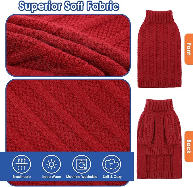 Queenmore Dog Sweater Large Size Dog, Large Dogs Sweater Xmas,Turtleneck Pullover Pet Sweaters for Dogs Girls Boys,Sweater Pet L,Thanksgiving Knitted Doggy Sweater for French Bulldog(Red,L)