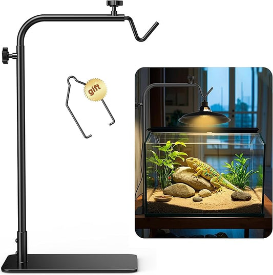 Reptile Heat Lamp Stand Adjustable 18"-32": Light Holder Fixture with Heavy Base for Bearded Dragon, Turtle, Snake, Lizard – Terrarium Heating Dome Lamps for Tank or Aquarium Use