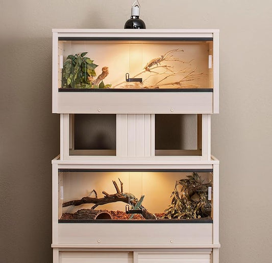 New Age Pet ECOFLEX Two Medium Reptile Enclosures with Matching Stacker and Cabinet Stand Set in Maple