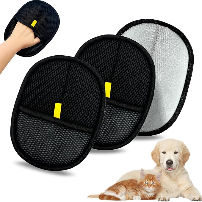 3Pack Upgraded Pet Hair Removal Glove for Dogs & Cats, Reusable Electrostatic Pet Hair Remover Glove for Couch, Furniture, Carpet & Car Seat, Best Grooming Gloves for Pets Hair Removal & Massage