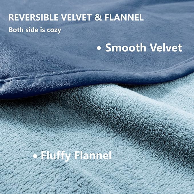 Waterproof Blanket for Bed Protection, Washable Dog Blankets for Couch, Soft Reversible Pet Throw Furniture Protector Cover for Sofa-82"x120",Navy Blue+Stone Blue