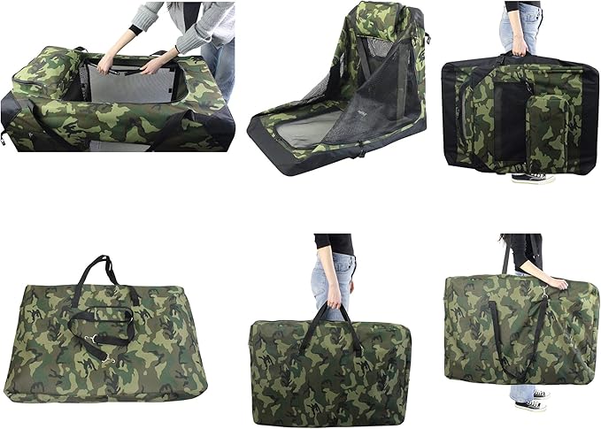 EliteField 3-Door Folding Soft Dog Crate with Carrying Bag and Fleece Bed (2 Year Warranty), Indoor & Outdoor Pet Home (30" L x 21" W x 24" H, Camo)