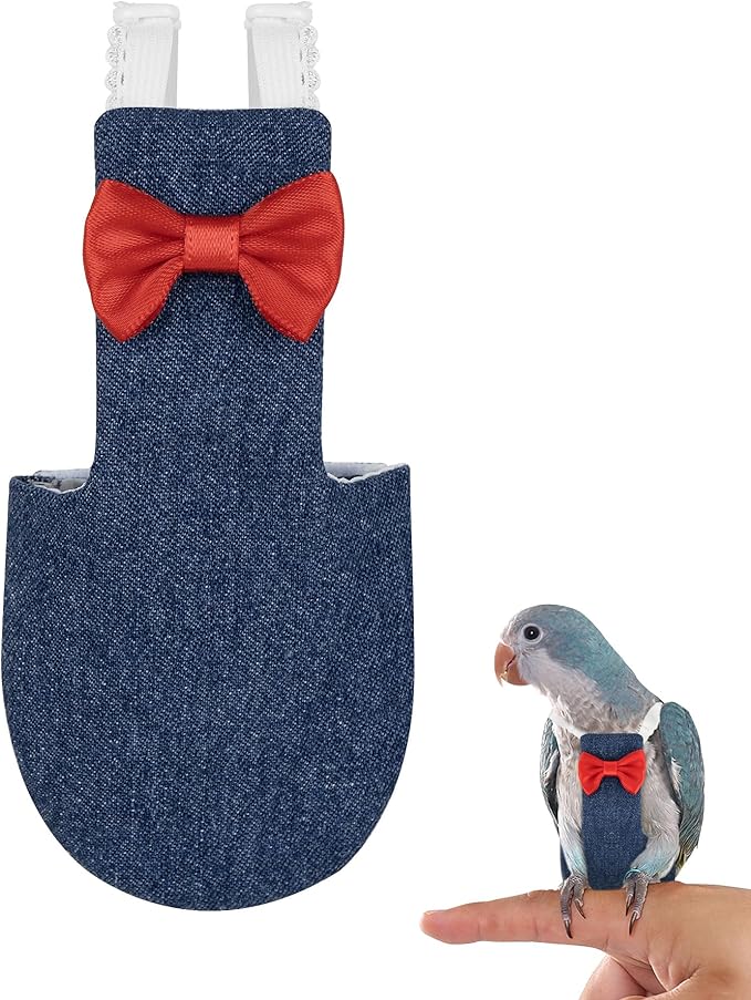 Parrot Clothes - Parrot Diaper & Harness with Adjustable Straps & Elastic Training Rope (1PCS, Denim Blue, L-Code)
