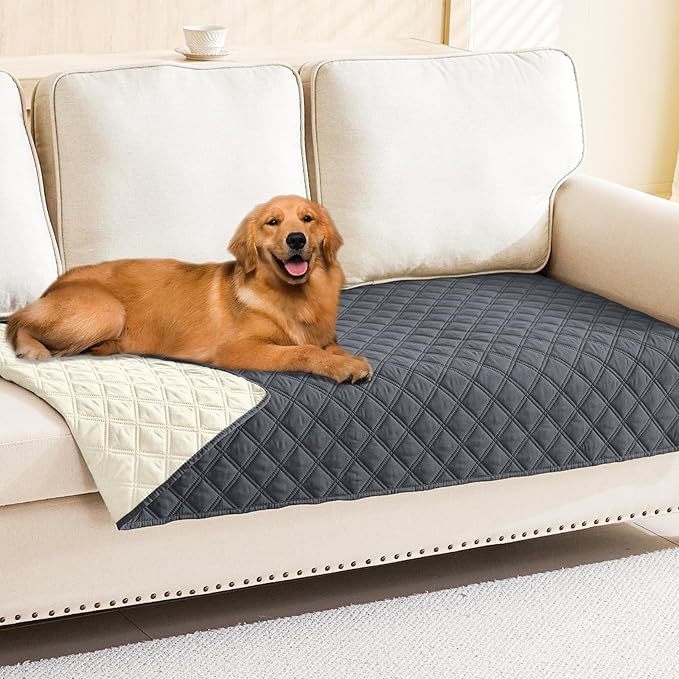 Smiry Waterproof Dog Bed Cover Pet Blanket, Soft Washable Dog Blanket for Furniture Bed Couch Sofa Reversible, Checkered (40"x70", Dark Grey/Beige)