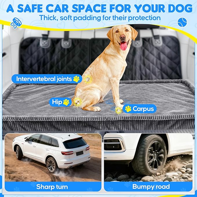 Dog Car Bed, Non-Slip Backseat Extender Pet Mat, Removable Washable Dog Bed for SUVs, Sedans & Trucks, Anti-Slip Travel Bed for Dogs, Easy Clean & Scratch-Proof & Comfort (50"x24.6")