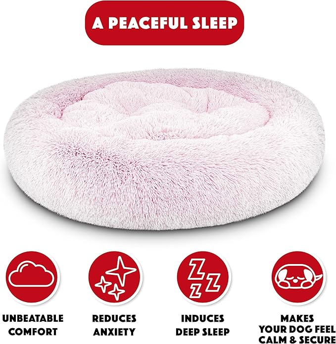 The Dog’s Bed Sound Sleep Original Calming Dog & Cat Bed, Anti-Anxiety Plush Faux Fur Donut Nest Snuggler, with Removable Cover