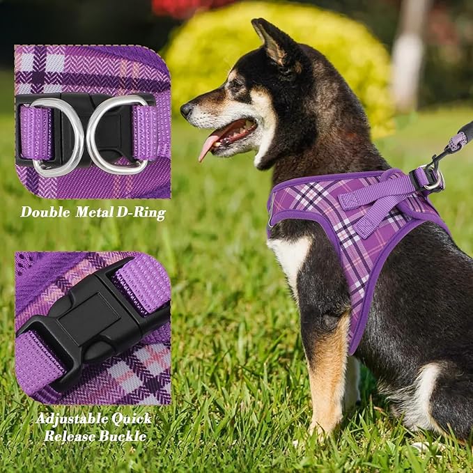Athena Collection Step-in Dog Harness with 5 ft Leash, Medium Dog Harness Leash Set Large No Pull Dog Vest Harness with Reflective Strips Adjustable Velcro, Easy Walk Dog Harness, Purple