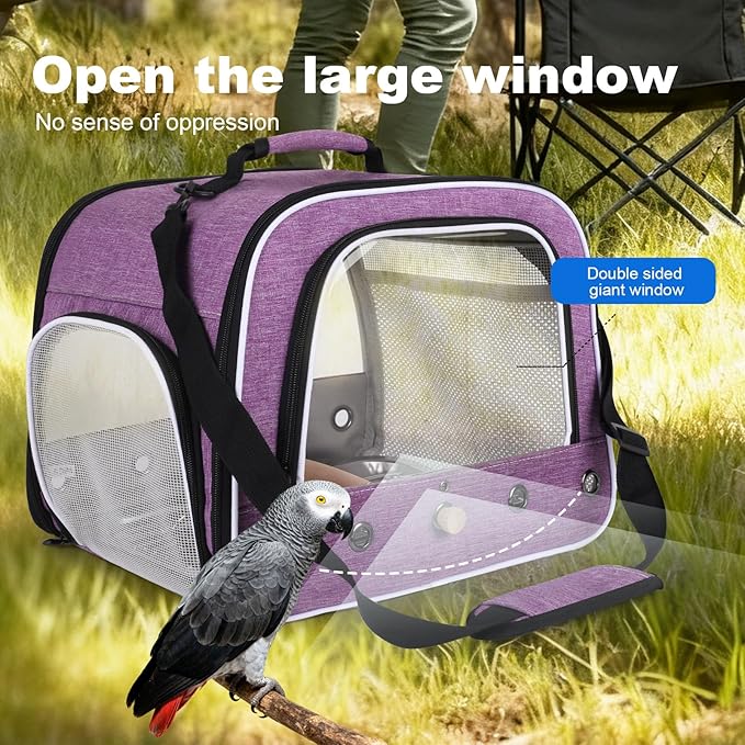 halinfer Bird Travel Carrier Cage for Large Size Parrot, Portable Bag with Metal Tray and Grid to Carry and Transport Medium and Large Birds Like African Grey, Long Tail Cockatiel and Parrot