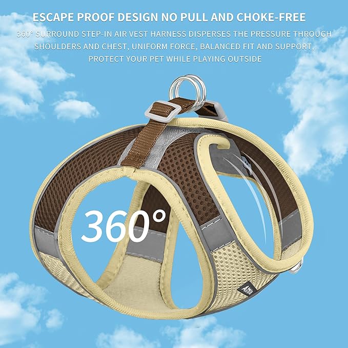 AIITLE Dog Harness, Summer No-Pull Cat Harness with a Leash, Adjustable Reflective Dog Vest, Cat Harness Escape Proof, Outdoor Walking, Camping for Extra Small Dogs and House Cats Beige XXXS