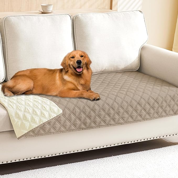 Smiry Waterproof Dog Bed Cover Pet Blanket, Soft Washable Dog Blanket for Furniture Bed Couch Sofa Reversible, Checkered (40"x80", Taupe/Beige)
