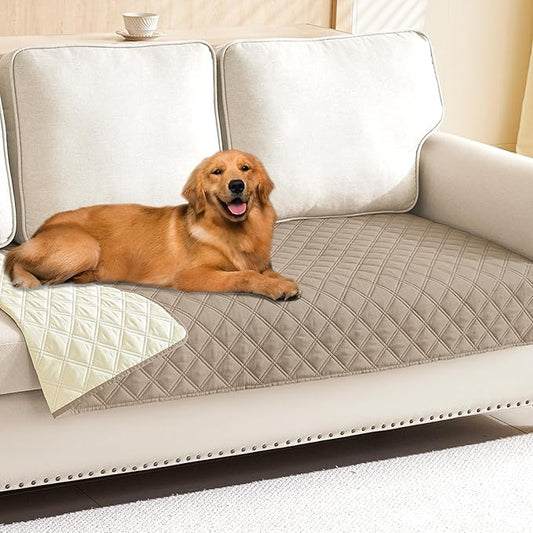 Smiry Waterproof Dog Bed Cover Pet Blanket, Soft Washable Dog Blanket for Furniture Bed Couch Sofa Reversible, Checkered (40"x80", Taupe/Beige)