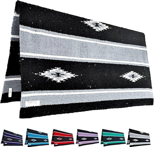 Majestic Ally 36"x 34" Navajo Design Acrylic Saddle Blanket -2.4 lbs (Gray and Black)