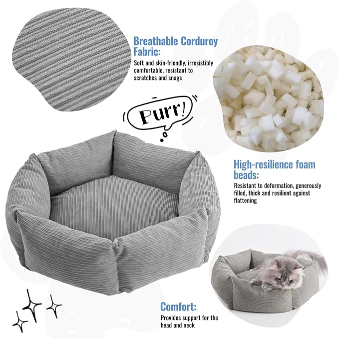 All-Season Stain Resistance Cat Dog Bed,Round Donut Pet Bed,Cord Washable Cat and Dog Beds with Removable Cover,Kitten Bed with Anti-Slip Bottom,Grey,21.6 * 5.9"