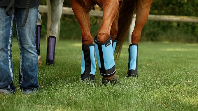 Warrior Fly Boots for Horses - Breathable Mesh Horse Boots for Fly Protection & Leg Comfort - Set of 4 (Lil Warrior, Red)