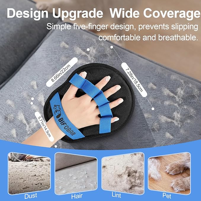 Pet Hair Removal Glove - Magic Brush Electrostatic Mitt for Dogs & Cats, Reusable Grooming Gloves - Dog Hair Remover Tool with 5-Finger Design for Couch, Carpet, Furniture, Laundry & Clothing(Blue)