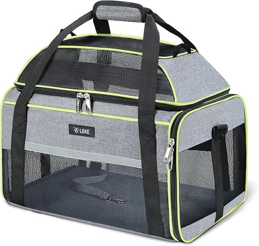 Lekereise Top-Expandable Pet Carrier - TSA Airline Approved Soft Sided Underseat Up to 15lbs Travel Carriers for Small Cats and Dogs with Locking Safety Zippers Anti-Scratch Mesh