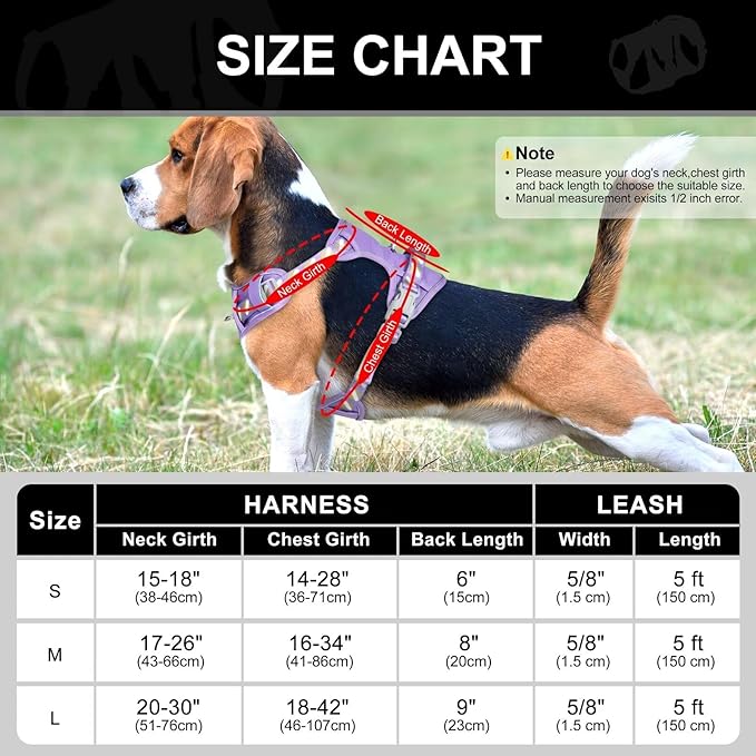 No Pull Dog Harness and Leash Set,Reflective Dog Harness with Easy Control Soft Handle,Adjustable and Comfortable for Easy Walking,Fit Small Medium Large Breed Dogs,Purple,S