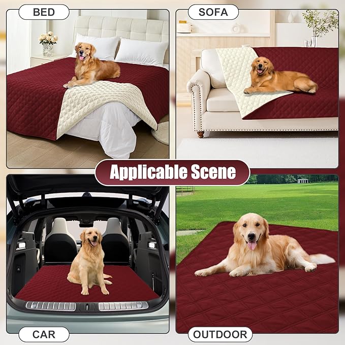 Smiry Waterproof Dog Bed Cover Pet Blanket, Soft Washable Dog Blanket for Furniture Bed Couch Sofa Reversible, Checkered (30"x53", Wine Red/Beige)