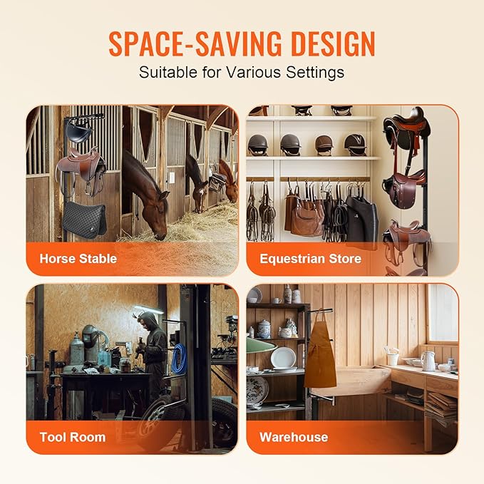 VEVOR Wall Mount Saddle Rack, 24 x 7 x 52 in, Four Tiers Horse Saddle Storage Rack, Heavy Duty Equestrian Western and English Saddle Stand, Horse Blanket Holder for Tack Room Organization