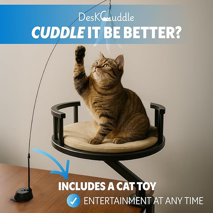 Desk-Mounted Cat Bed with Memory Foam Cushion – Eco-Friendly Wood, Washable Non-Slip Covers – Keeps Your Pet Close While You Work – Modern Cat Furniture