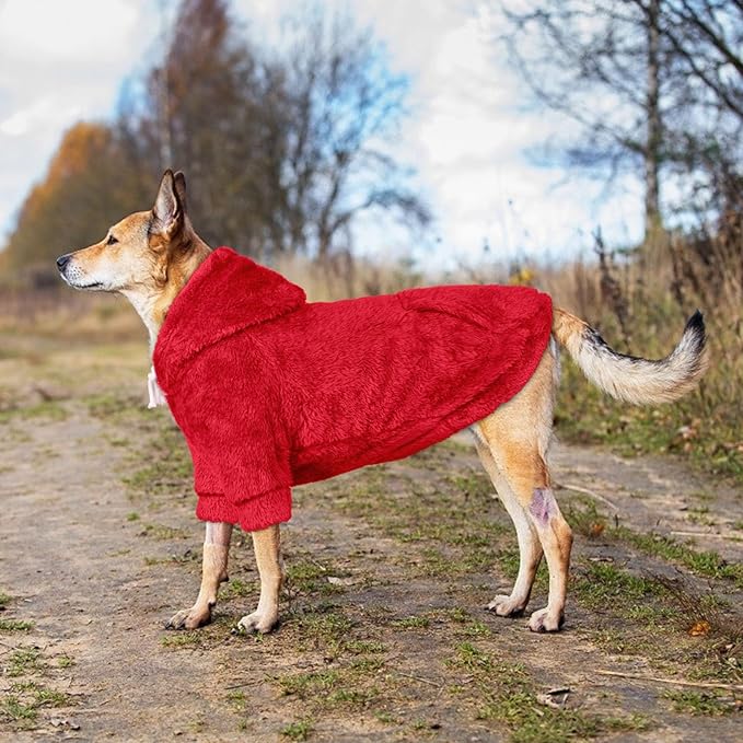 3XL Dog Sweaters for Large Dogs,Dog Hoodie,Warm Fuzzy Fleece Sweatshirt with Hood & Pocket,Leash Hole,Cozy Cold Weather Pet Clothes Sweater Hoodie for Large Dogs(Red,3XL)