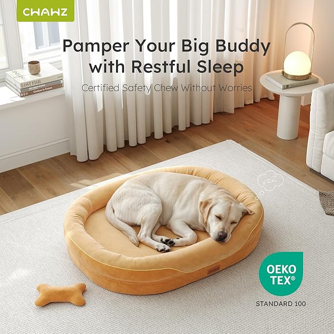 Jumbo Orthopedic Dog Bed, Big Dog Beds for Extra Large Sized Dogs with Full-Surround Bolsters, Dual-Sided Dog Cooling Bed with Memory Foam, Washable Pet Sofa Couch with Nonslip Bottom, Brown