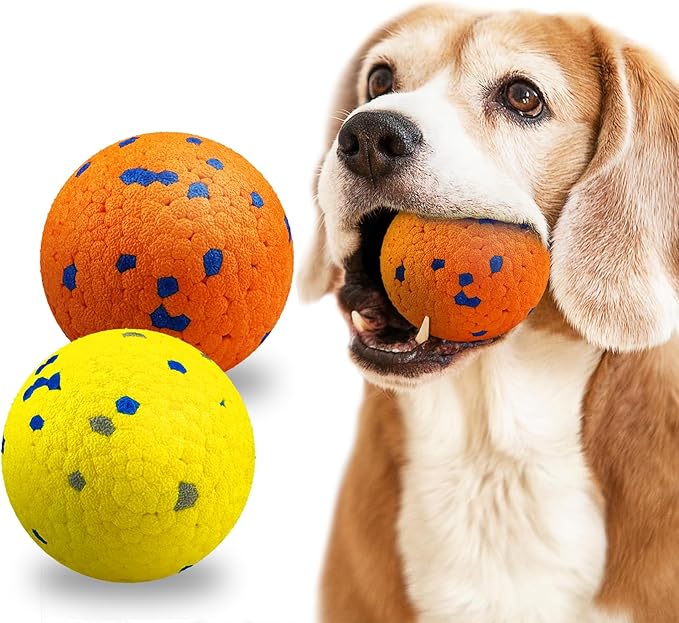 2 Pack Dog Balls Indestructible Tennis Balls for Dogs Durable Bouncy Dog Toy Balls for Aggressive Chewers Interactive Dog Toys for Water Toy Fetch Balls, Yellow,Orange
