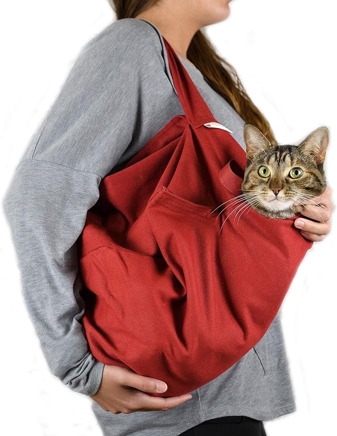 Cat-in-the-Bag Cozy Comfort Carrier - Small Red Cat Carrier Soft and Pet Carrier for Nail Trimming, Vet Visits, Medication Administration, Dental Care, and Travel