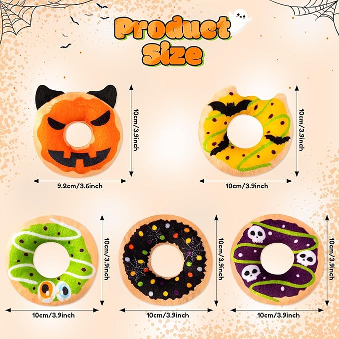 L1rabe Christmas Catnip Cat Toys - 5 Donut Catnip Stuffed Kittens Supplies, Pumpkin Bat Spider Dessert Pet Toys, Fun Cats Chew Bite Teething Tools Catmint Birthday Interactive Supplies