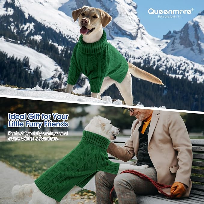 Queenmore XXL Dog Sweater,Large Dog Sweaters for Dogs Girls Boys,Xmas Turtleneck Pullover Pet Sweaters for Large Dogs,Cold Weather Doggie Sweatshirt Knitwear for Golden Retriever,Labrador(Green,XXL)