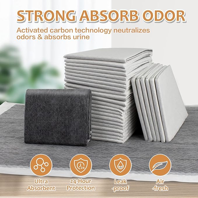 Dog Pee Pads Extra Large 28"x 34", 18 Count, Activated Carbon Charcoal Puppy Pads XL, Potty Pads for Dogs with Adhesive Sticky Tape, Disposable Training Bed Pads for Pets, Doggies, Cats