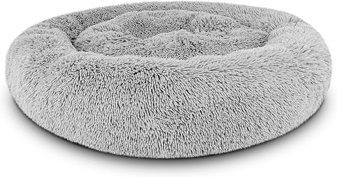The Dog’s Bed Sound Sleep Donut Dog Bed, Small Silver Grey Fur Calming Nest Bed
