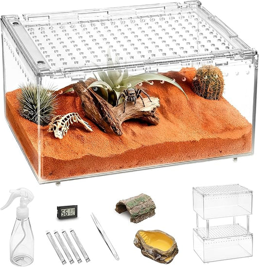 XLarge Reptile Terrarium Starter Kit,Magnetic Jumping Spider Enclosure,Hermit Crab Tank,Arboreal Tarantula Cage for Praying Mantis,Frog Vivarium,Lizard Container,Insect Housing,Gecko Habitat
