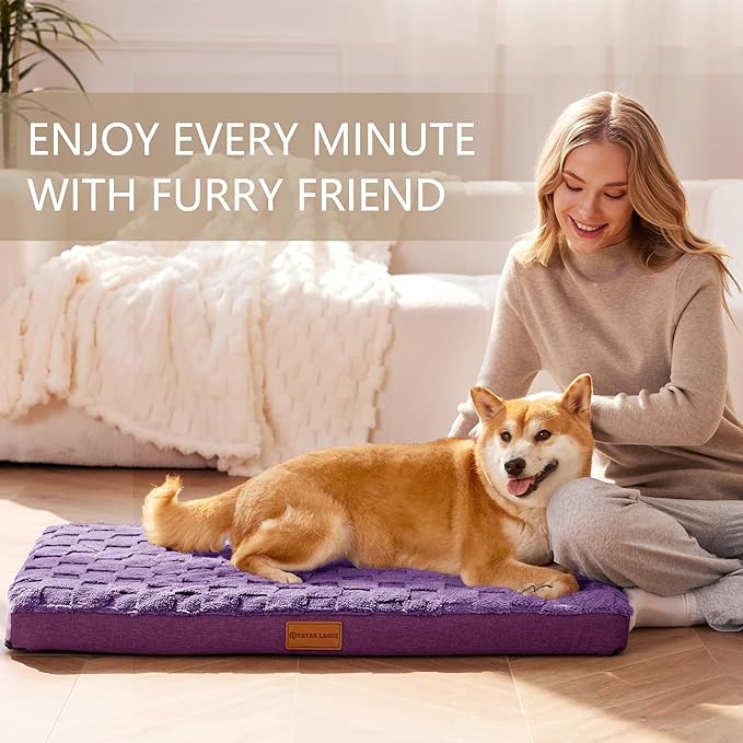 Patas Lague Orthopedic Jumbo Dog Bed for Extra Large Dogs 56''X40'', Waterproof Soft Warm Comfortable Egg Crate Foam Jumbo Pet Beds Mat with Removable Washable Cover and Nonskid Bottom, Pueple