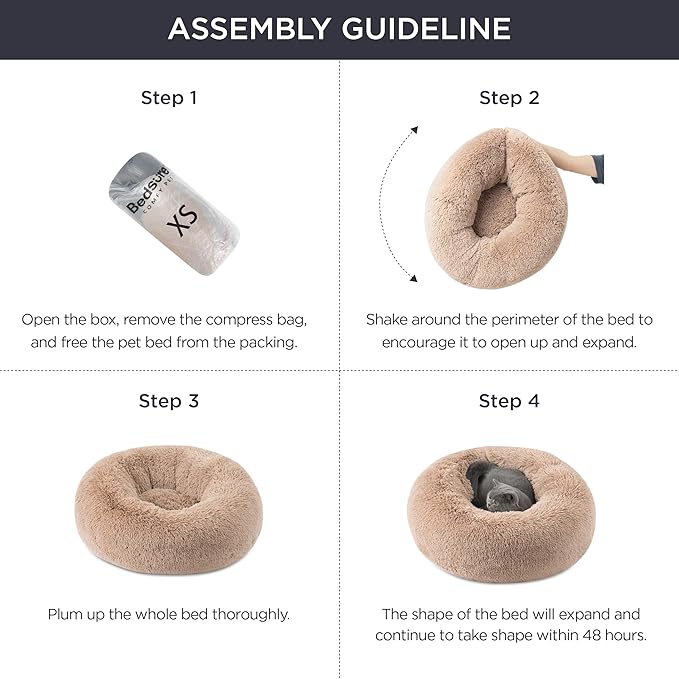 Bedsure Calming Dog Bed Medium Large Size Dogs - Donut Washable Large Pet Bed, 33 inches Anti-Slip Round Fluffy Plush Faux Fur Dog Bed, Camel