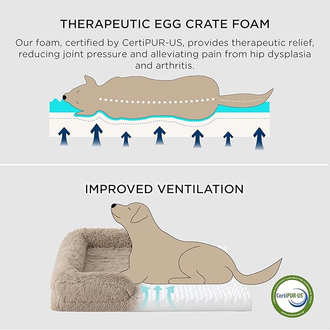 Bedsure XL Plus Orthopedic Dog Bed for Extra Large Dogs - Waterproof XLarge Dog Cat Bed, Comfort Couch Sofa with Washable Removable Cover, Pet Bed with Nonskid Bottom, Long Faux Fur-Multi Color, 48"