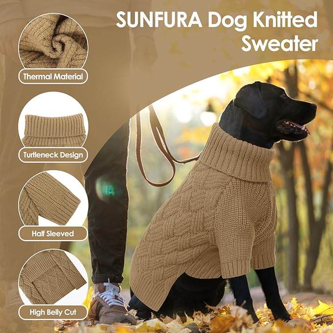 SUNFURA XS Dog Sweater, Small Dog Sweater Doggie Knitted Knitwear for Winter, Cat Pullover Christmas Sweatshirt for Yorkie Chihuahua, Warm Thick Turtleneck Clothes for Puppy, Camel X-Small