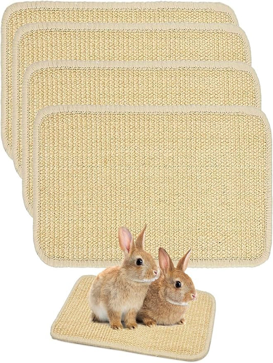 Rabbit Scratcher Mat 4 Pack Natural Sisal Bunny Scratching Mats, Small Animal Scratch Pad Rug for Indoor Grinding Claw Pad for Guinea Pigs Chinchillas (Beige)